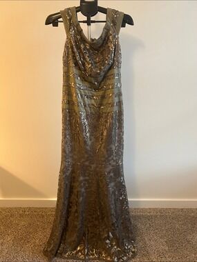Tadashi Shoji Satin Taupe Cocktail Dress